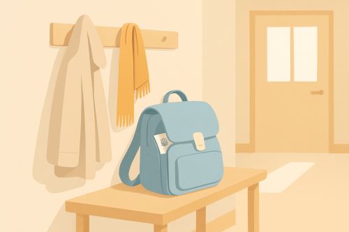 Trois consignes d’un coup, et il n’en reste qu’une : l’étiquette glissée dans la poche du cartable apprend à l’enseignant à les découper en trois